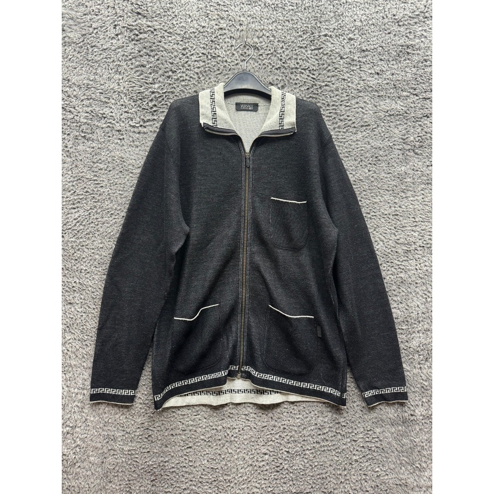 Vintage Versace Classic V2 Merino Wool Blend Full Zip Sweater Black Men Size M/L
